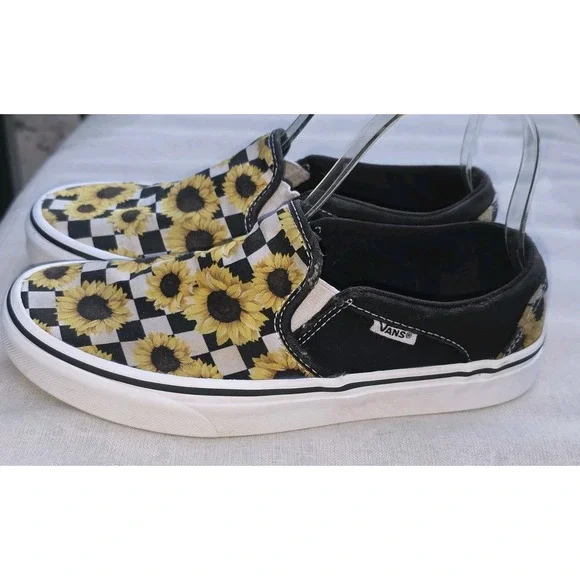 WOMEN'S VANS ASHER CHECKER SUNFLOWERS SKATE SHOES SIZE 7 - Picture 8 of 10